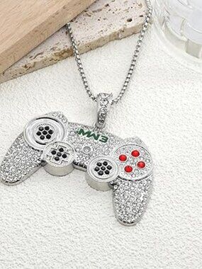 NEW Crystal Game Controller Gamer Punk Hip Hop PS3 Silver Necklace